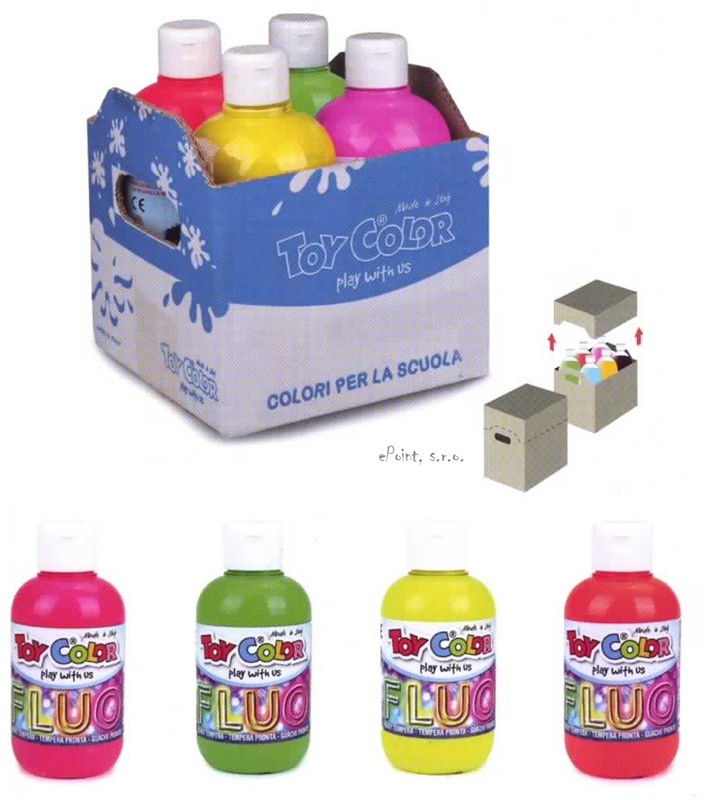 FLUO BOX,Temperové,barvy,fluorescentní,TOY COLOR,4x250ml,